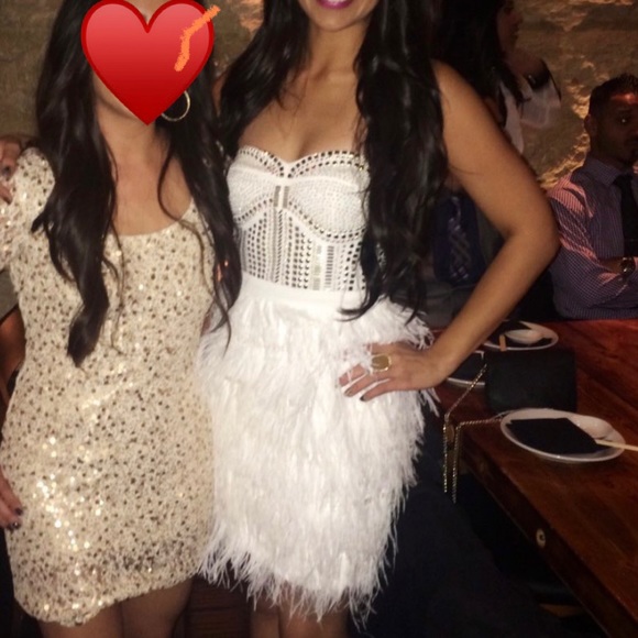 ARK & CO White Ostrich Feathers Studded Dress NWT - Picture 9 of 16